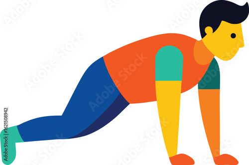 Man doing a push up exercise in a colorful flat design style