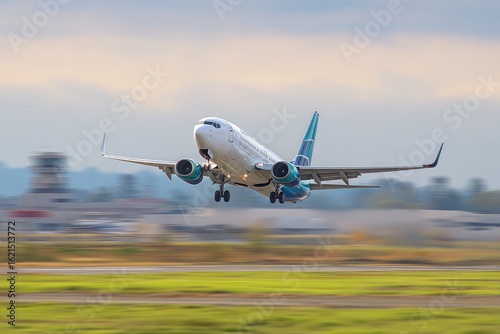 Wallpaper Mural Airplane taking off, blurred runway Torontodigital.ca