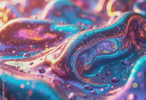 Abstract oil background with iridescent surface creating vibrant rainbow effects