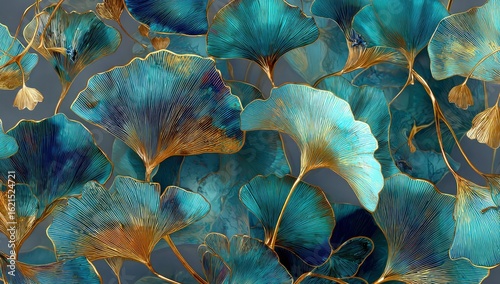 Ginkgo leaves, abstract art, decorative design, wall mural