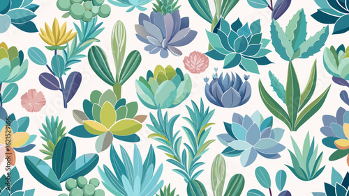 Colorful succulent plant pattern with a white background