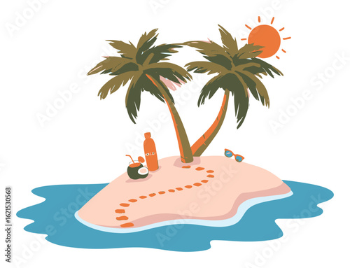 Tropical Island Paradise with Palm Trees, Sun, and Relaxing Elements
