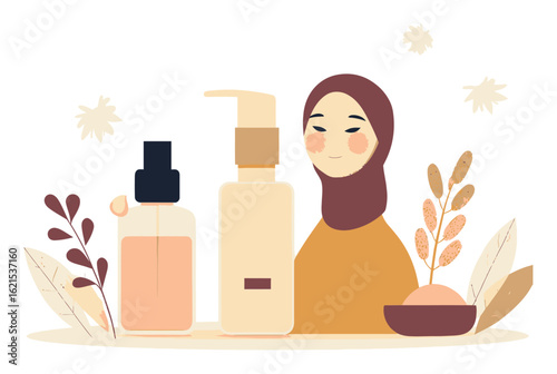 Charming Cartoon Illustration of Beauty Products with Female Character