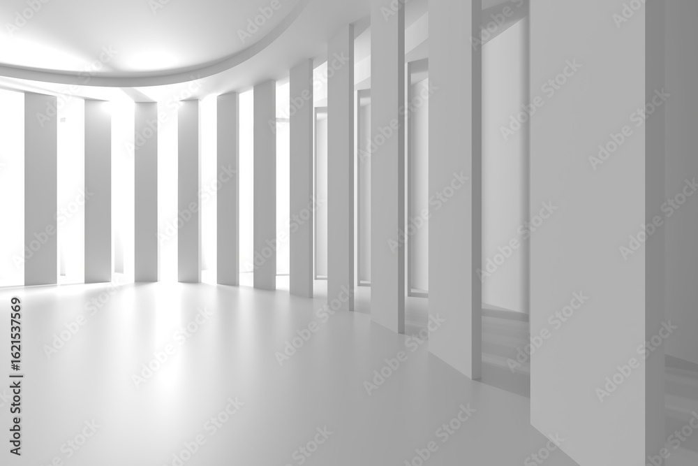 Fototapeta premium Modern minimalistic white architectural hallway with curved design. 3d render