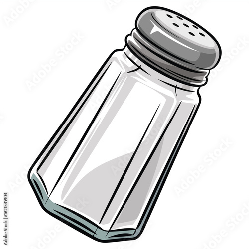 Cartoon glass salt shaker with a shiny top, hand drawn illustration. Isolated on transparent background for kitchen, cooking, or seasoning themed visuals
