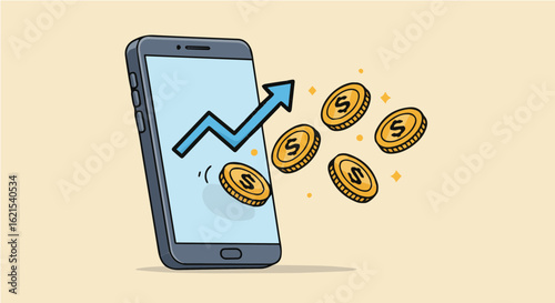 Promotion and sale mobile stock market growth investing app concept for financial success and investment strategy online earning vector