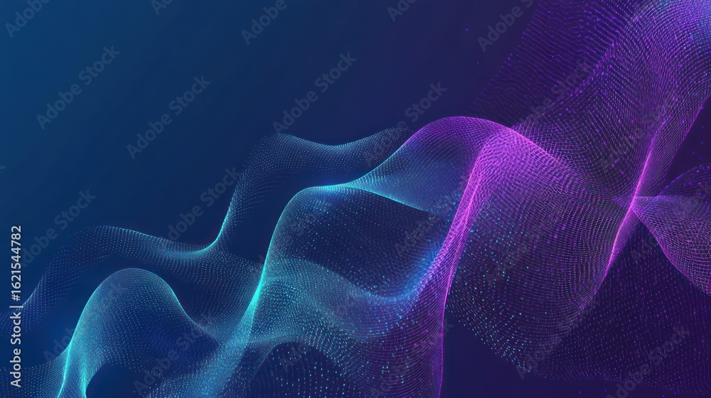 Fototapeta premium Abstract digital art featuring flowing neon lines against a dark blue gradient background
