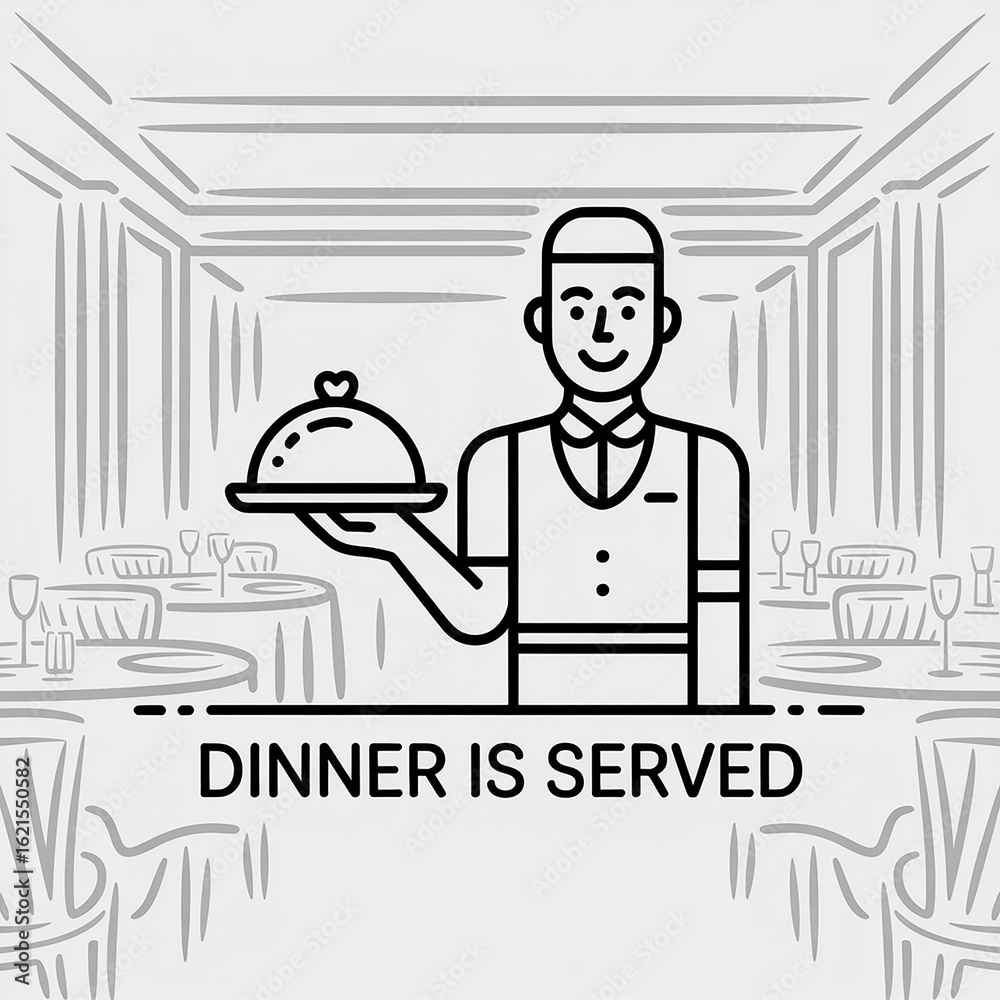Naklejka premium Waiter holding food tray in restaurant server dining