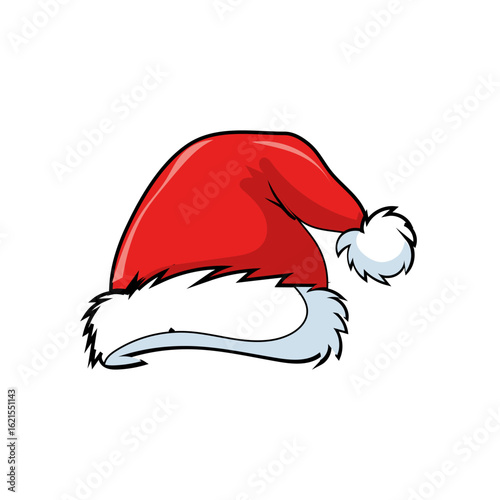 Santa hat icon. Red christmas symbol. Festive headwear illustration. Holiday Vector cap.