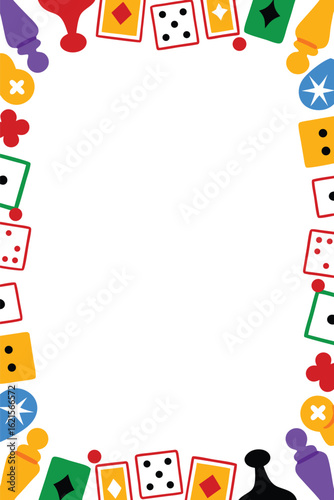 Board Games Vertical & Portrait Poster Template. Fun Doodle & Cartoon Framewith Copy Space