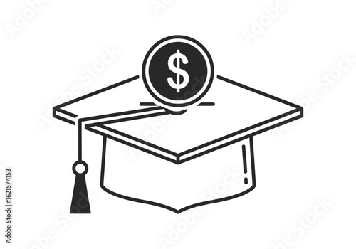 Vector art of graduation cap with coin symbolizes investment in education and financial planning for students