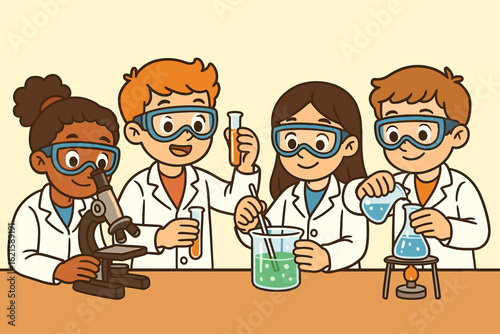 Students Doing Science Experiment with Lab Equipment
