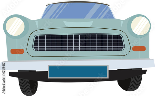 Vintage blue car front view vector illustration. 