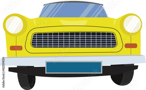 Vintage yellow car front view vector illustration. 