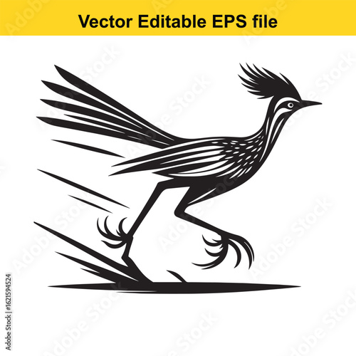 Vector art of black and white illustration of a turkey displaying its tail feathers long horn, , long horn