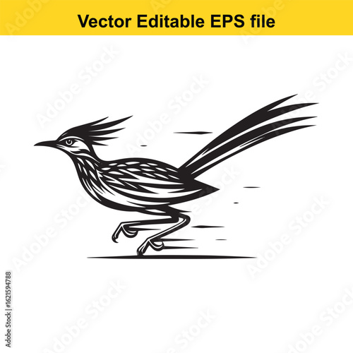 Vector art of bird perched on a branch isolated on white background long horn, , long horn