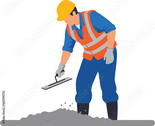 Construction worker smoothing concrete with a trowel.