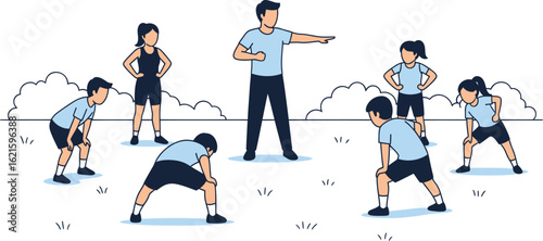 Diverse group of people engaged in outdoor physical activity and training.