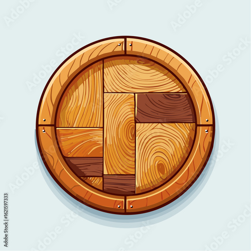 Detailed wood grain vector image showcasing a circular wooden badge emblem design