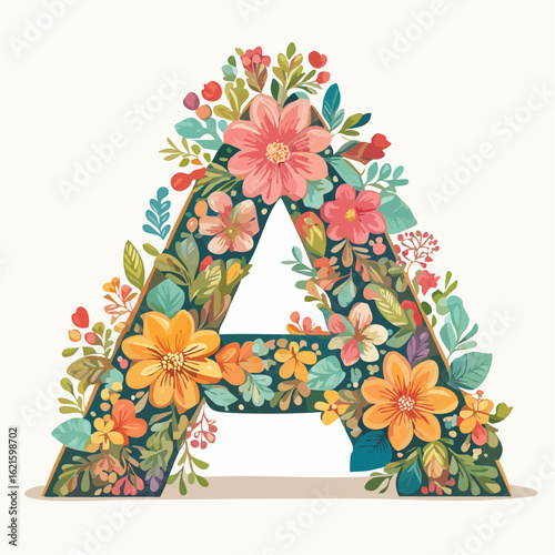 Floral Letter 'A' Illustration: A Whimsical Design for Personalized Art and Decorative Elements
