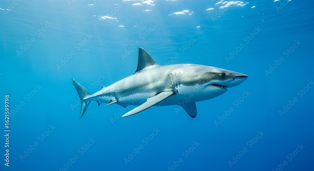 Naklejka premium Majestic Great White Shark, Underwater Prowl
