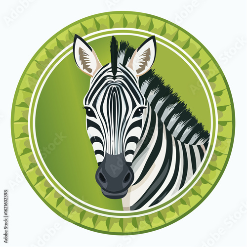 Artistic Zebra Portrait within a Decorative Green Circle Design Element Illustration