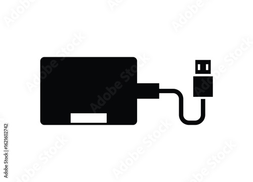 External hard disk drive. Simple illustration in black and white.