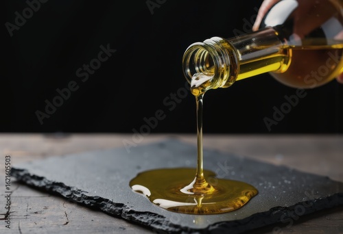 Wallpaper Mural Olive oil pouring and splashing, creating golden liquid ribbons Torontodigital.ca