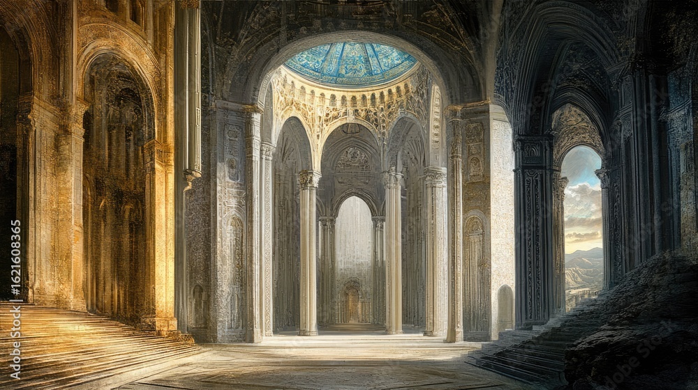 Fototapeta premium Grand Hall of an Ancient Palace: A Digital Masterpiece