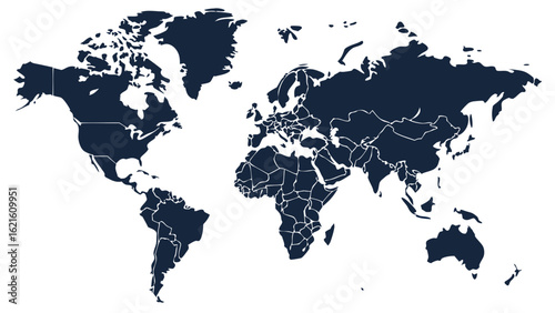 Detailed Political World Map Highlighting Countries and Continents in Blue