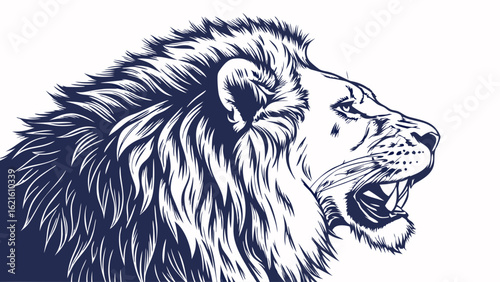 Majestic Lion Profile Roaring in a Natural Habitat Showcasing Strength and