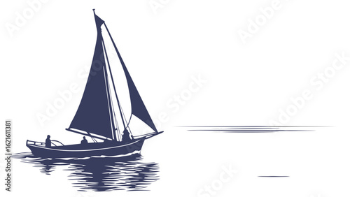 Illustration of a Sailboat Gliding Across Calm Waters in a Nautical Setting