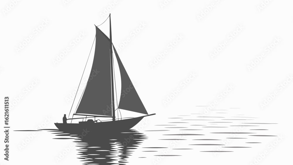 Fototapeta premium Sailboat Gliding Over Calm Waters with Reflection Under Cloudy Sky