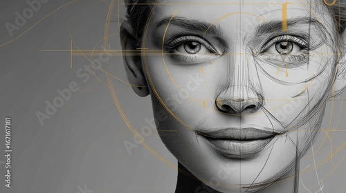Highlighting Female Facial Symmetry With Anatomical Overlay Showing Detailed Features and Structure