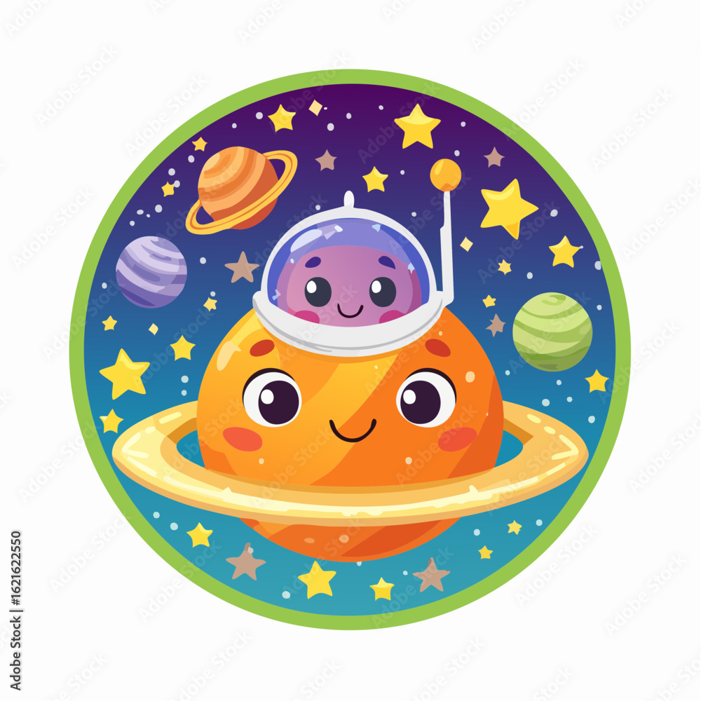 Adorable cartoon planet with an astronaut enjoying a cosmic adventure in space Adorable cartoon planet with an astronaut enjoying a cosmic adventure in space
