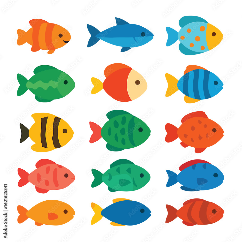 Naklejka premium Colorful cartoon fish collection aquatic ocean