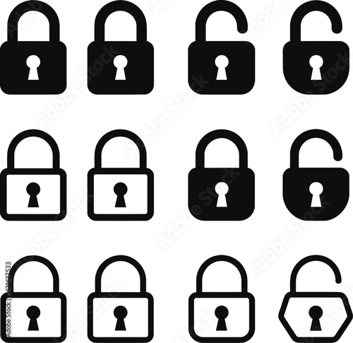 A secure set of padlock and key icons for web safety and protection