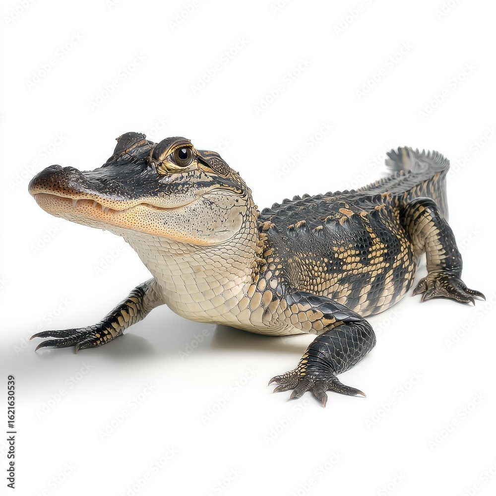 Fototapeta premium Young alligator crawling forward isolated on white background