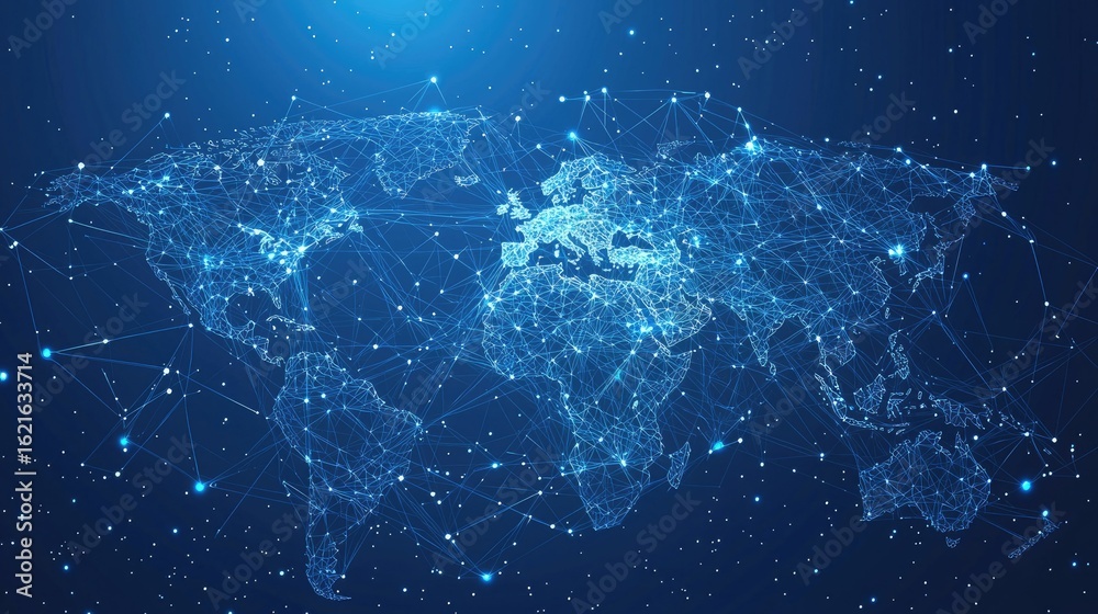 Obraz premium Global network connection. World map point and line composition concept of global business. Vector Illustration