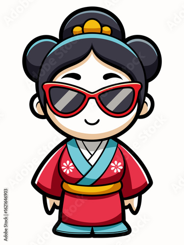 colorful illustration of a cartoon geisha woman character