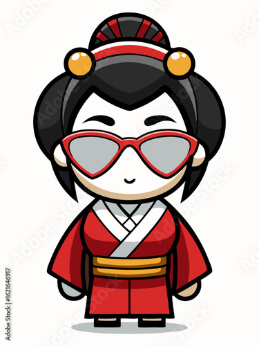 colorful illustration of a cartoon geisha woman character