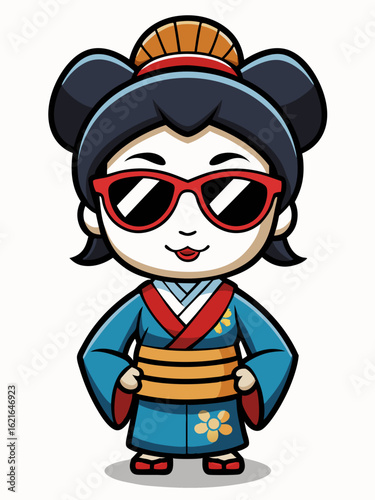 colorful illustration of a cartoon geisha woman character
