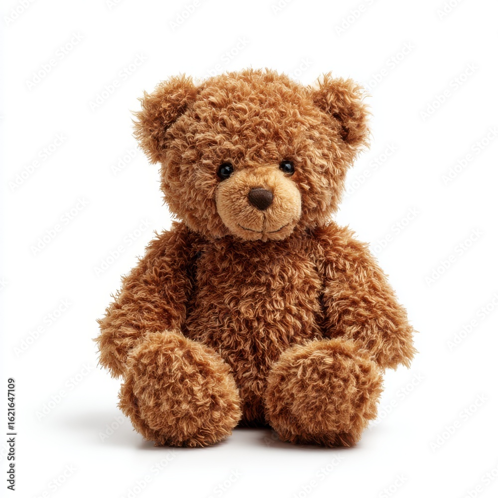 Fototapeta premium Cute fluffy brown teddy bear toy isolated on white background