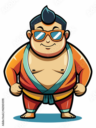 colorful illustration of a sumo man mascot
