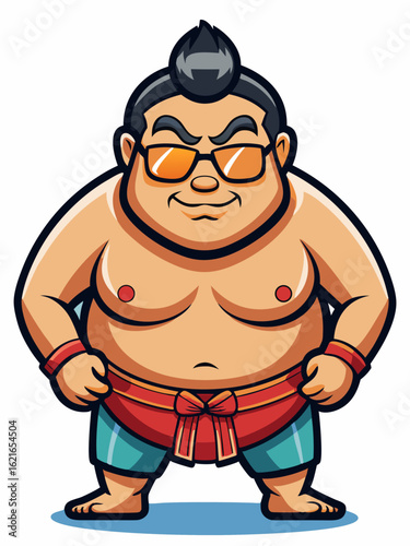 colorful illustration of a sumo man mascot