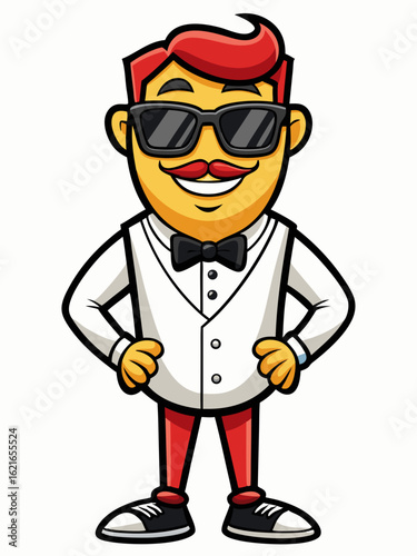 colorful illustration of a waiters man mascot