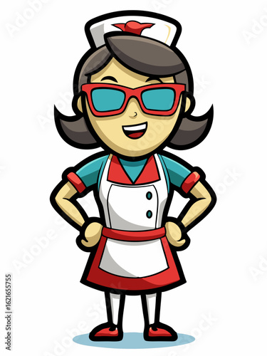 colorful illustration of a waiters woman mascot