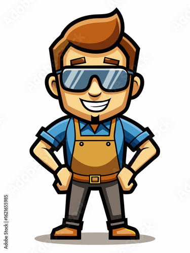 colorful illustration of a woodworker man mascot