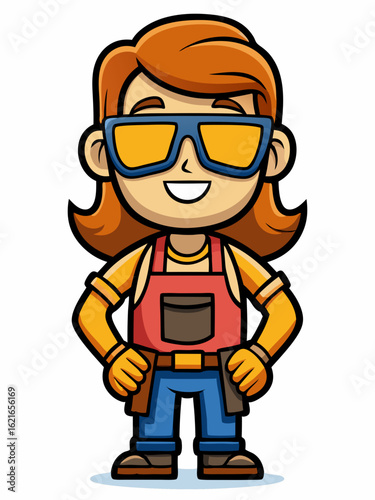 colorful illustration of a woodworker woman mascot