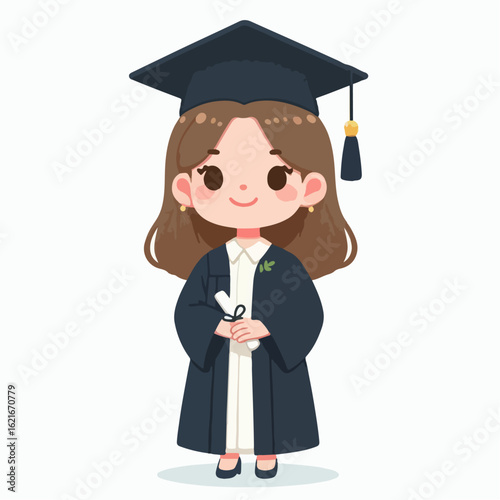 cartoon vector illustration of a girl in a graduation gown